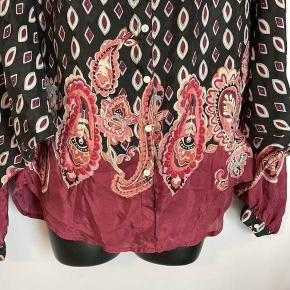 Lucky Brand 100% Silk Paisley Balloon Sleeve Button Front Shirt size M - Picture 4 of 17